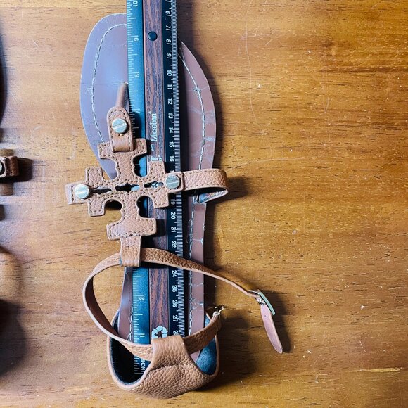 Tory Burch Phoebe Womens Brown Leather Ankle Strap Flat Thong Sandals Size 8 - Picture 11 of 12